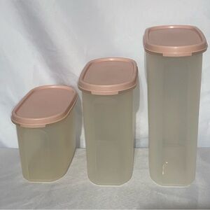 Tupperware Modular Mates Set of 3 with Pink Lids Size 2 3 & 4 Storage Containers
